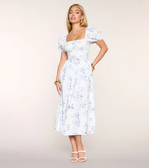 Day Date Floral Print Puff Sleeve Midi Dress