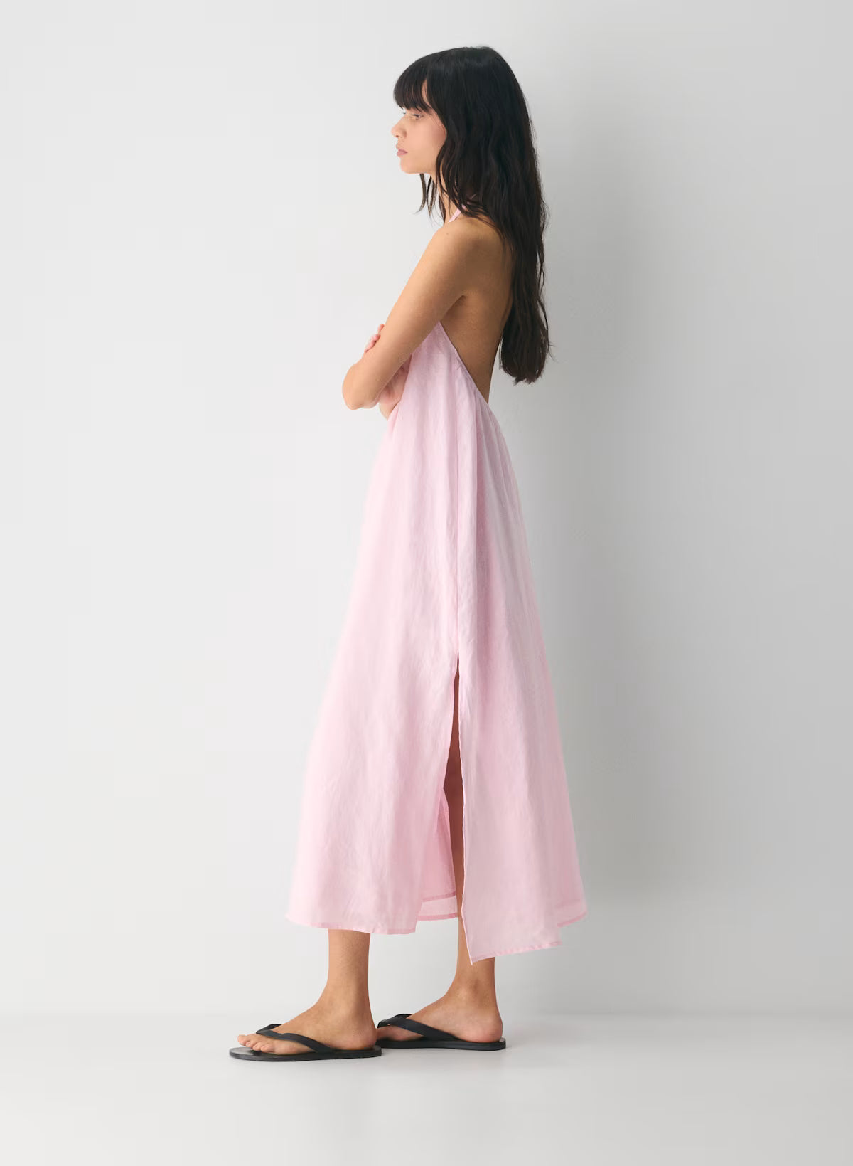 Linen halterneck maxi dress