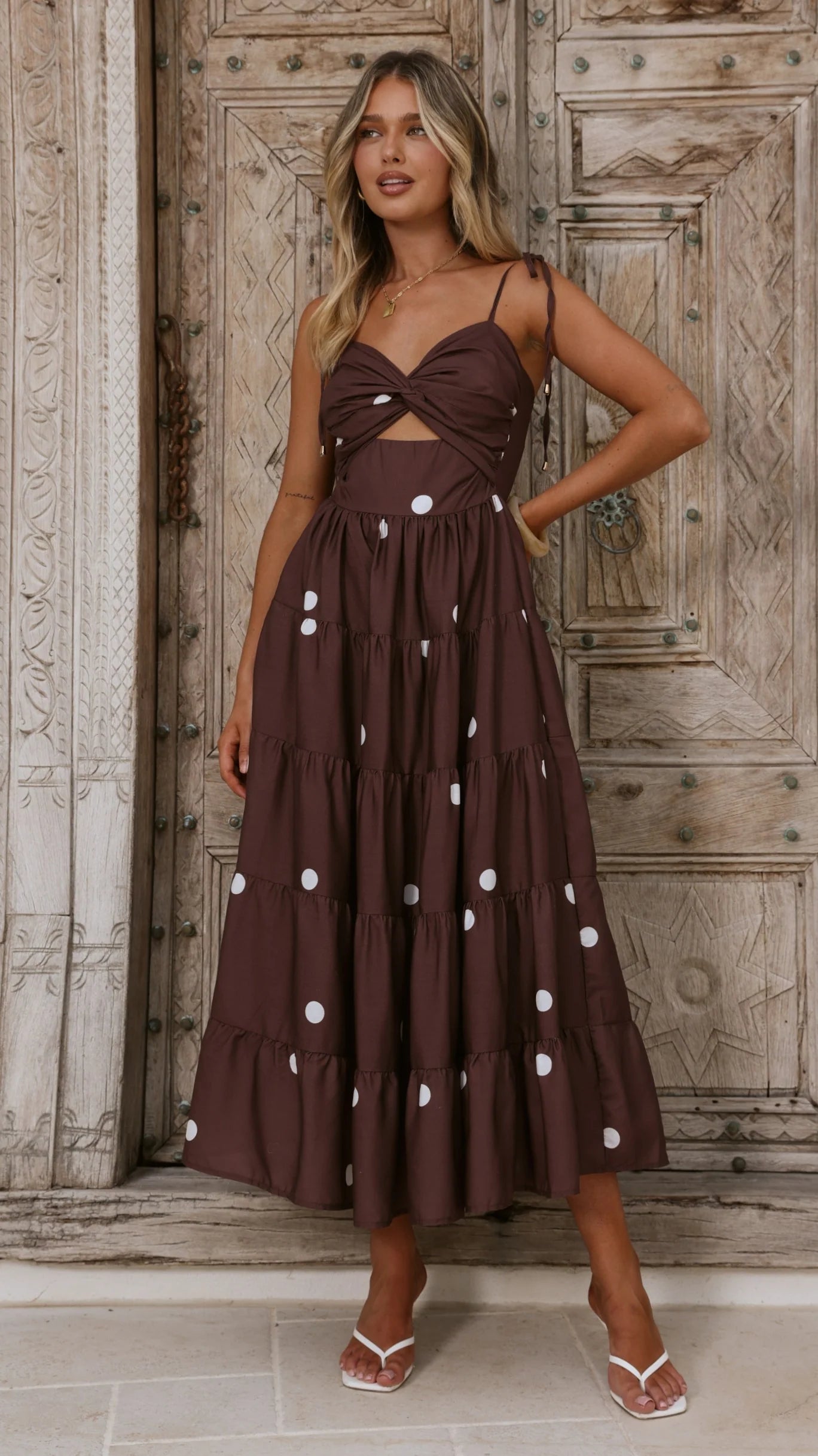 Kiana Midi Dress - Chocolate Polka