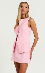 Desi Top - Longline Crew Neck Vest Top in Pale Pink