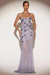 Embellished Cowl-Neck Backless Gown in Lilac
