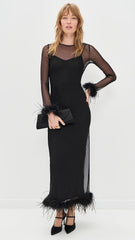 Mesh Feather Trim Dress