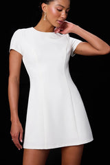 Renetta White Ponte Knit Short Sleeve Mini Dress