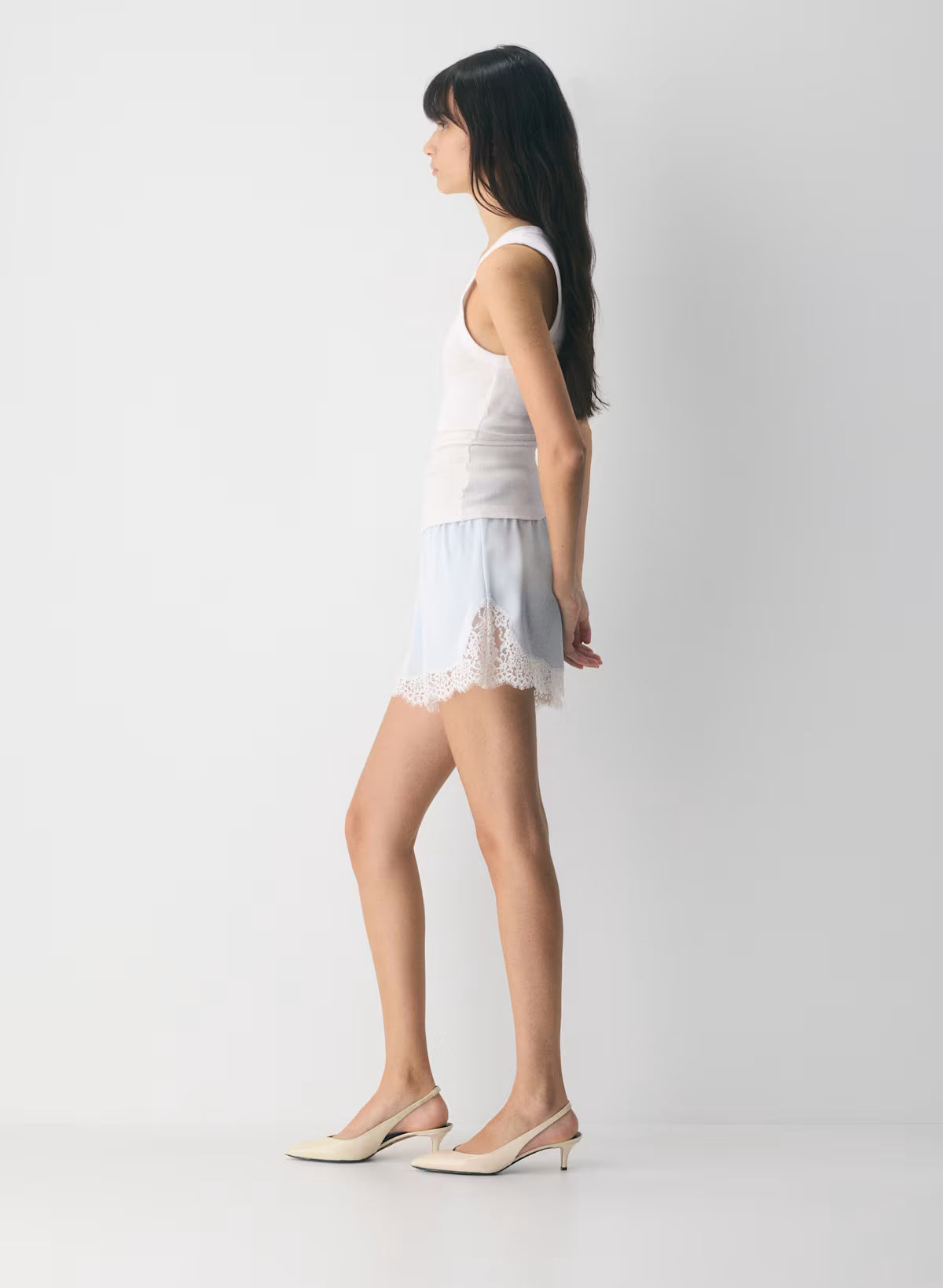 Double satin shorts with lace trim