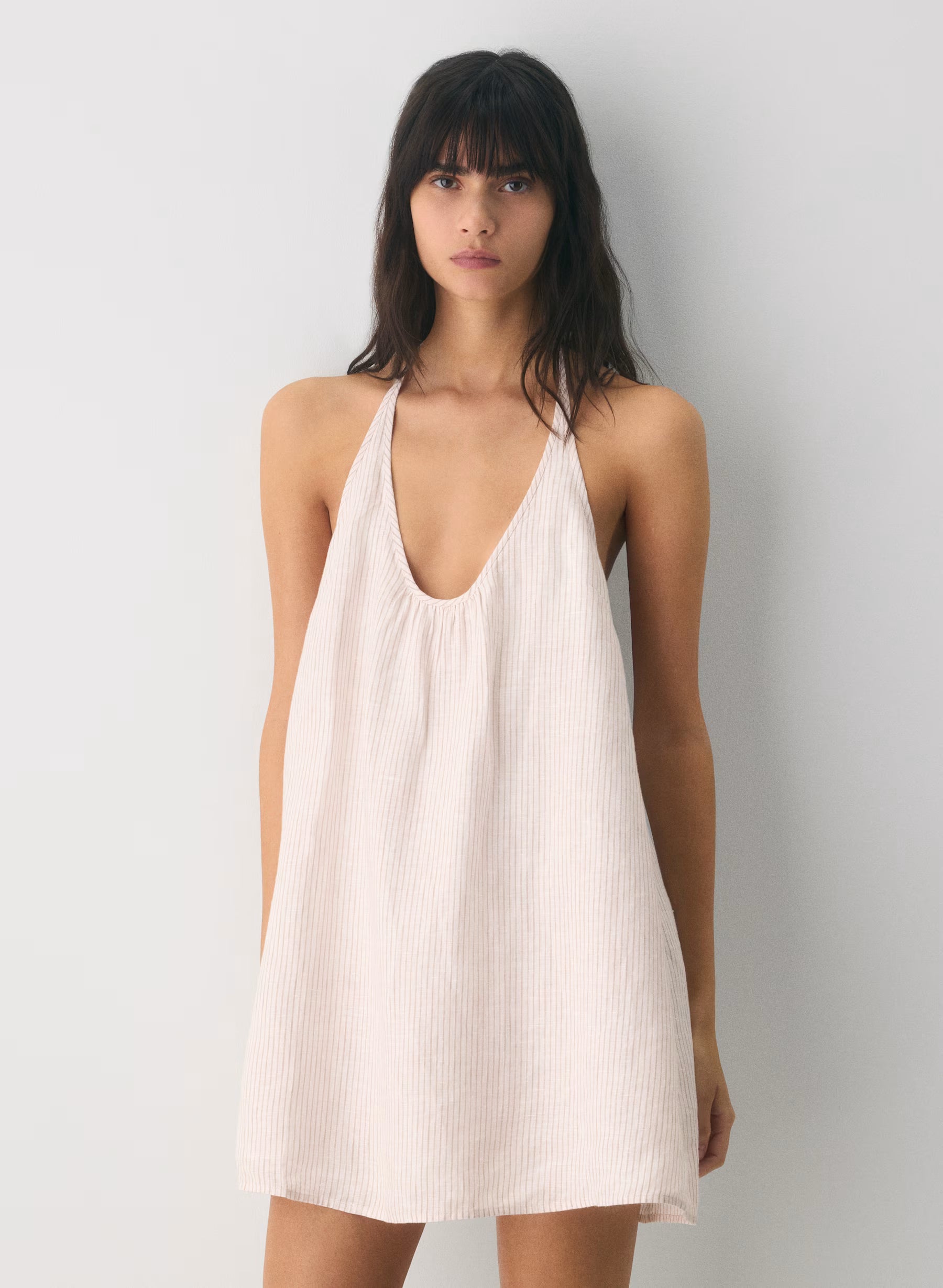 Striped linen micro halter dress