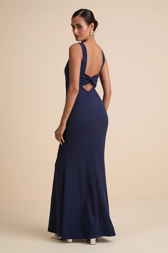 Love In Your Eyes Black Knotted Mermaid Maxi Dress
