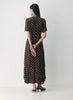 Crepe midi wrap dress with polka-dot pattern