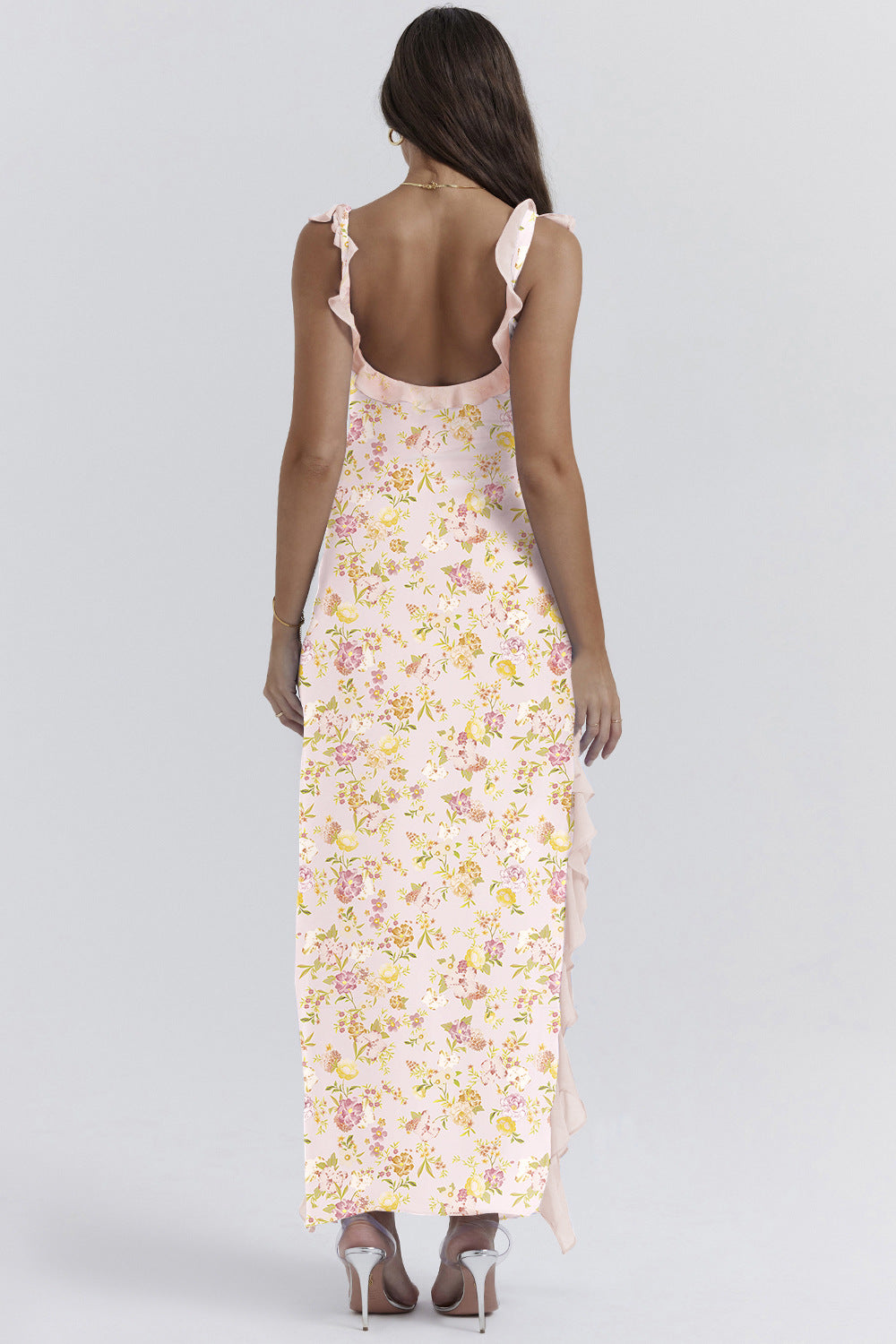 cherry ruffle maxi dress-pink flower