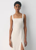 Squareneck matte satin dress with thigh slit