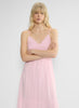 Chiffon tiered V-neck midi dress— villa pink