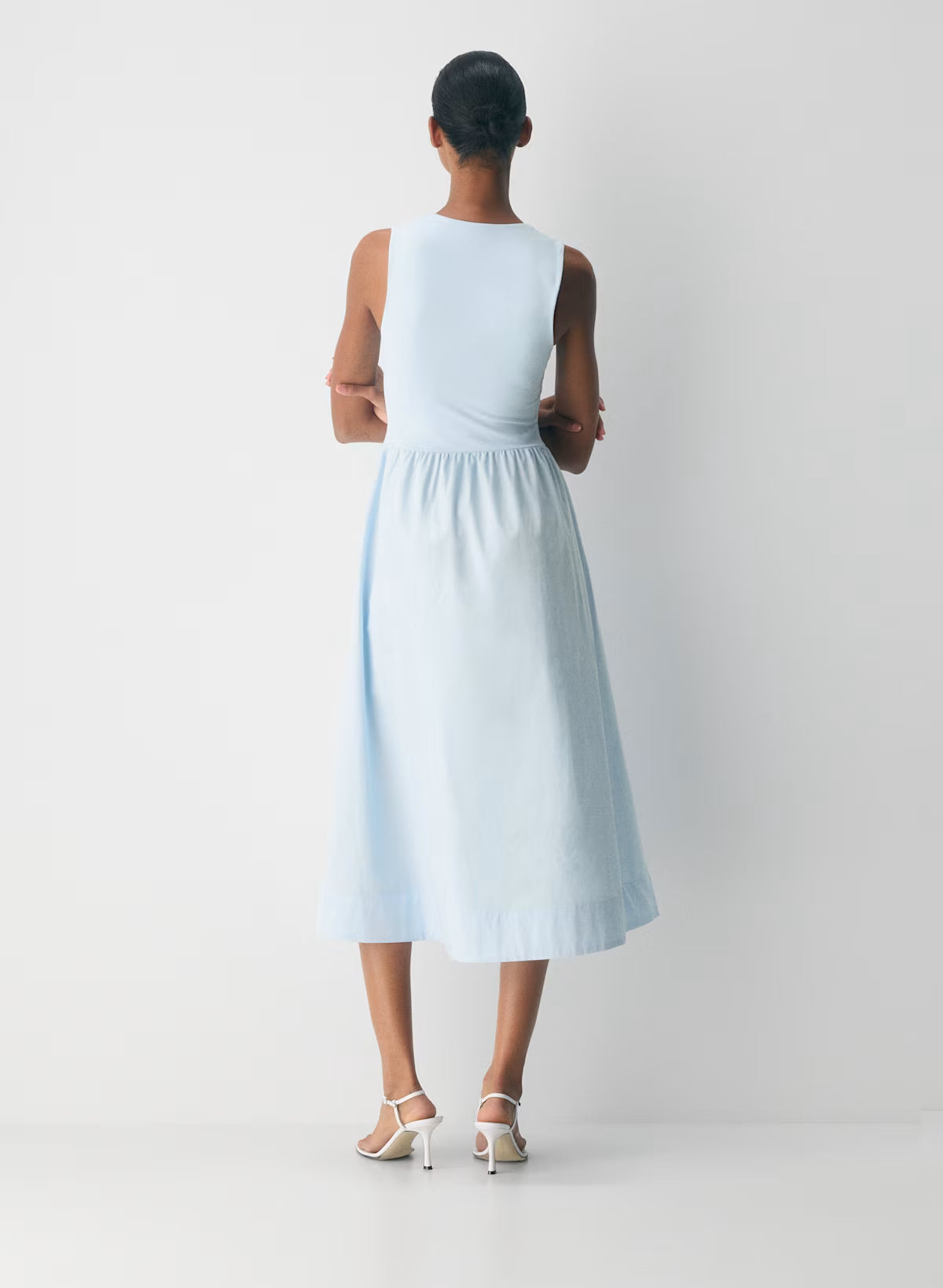 Cotton poplin midi dress with Contour bodice