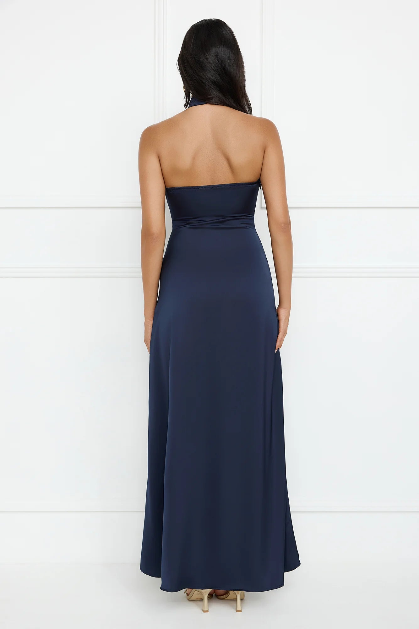 Sonnet Satin Halter Maxi Dress Navy
