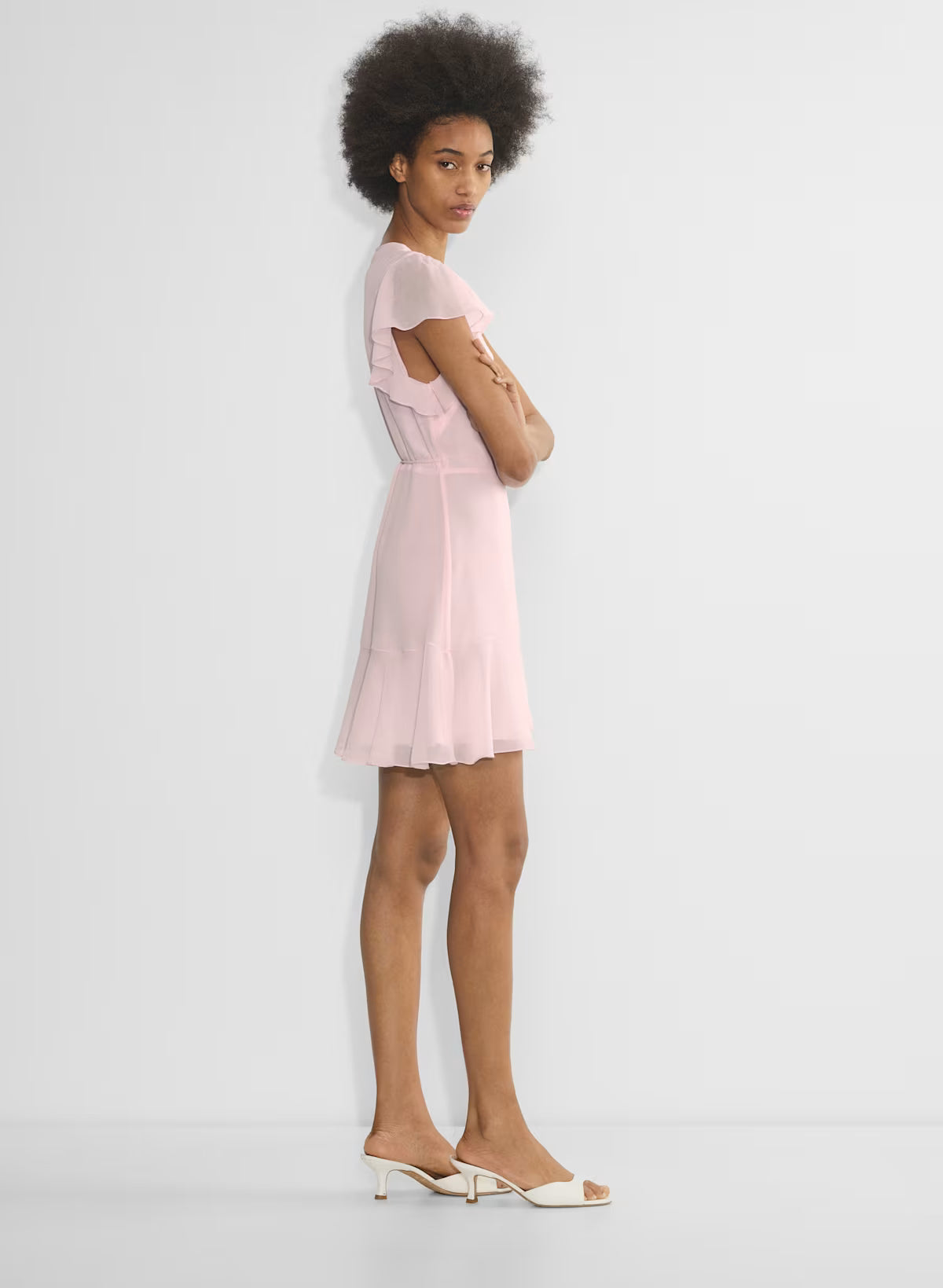 Chiffon ruffle wrap dress