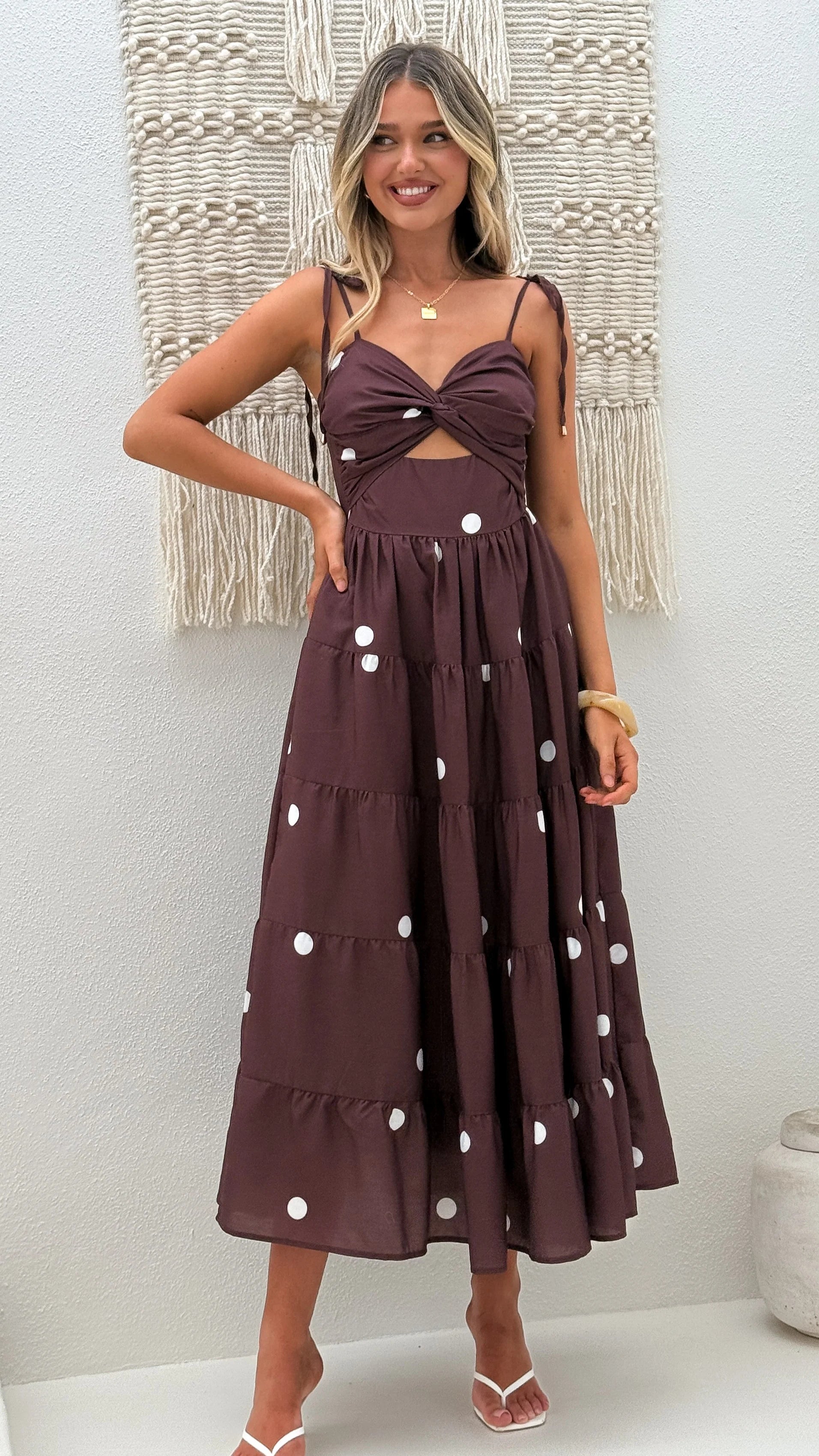 Kiana Midi Dress - Chocolate Polka