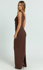 One Shoulder Maxi Dress in Chocolate