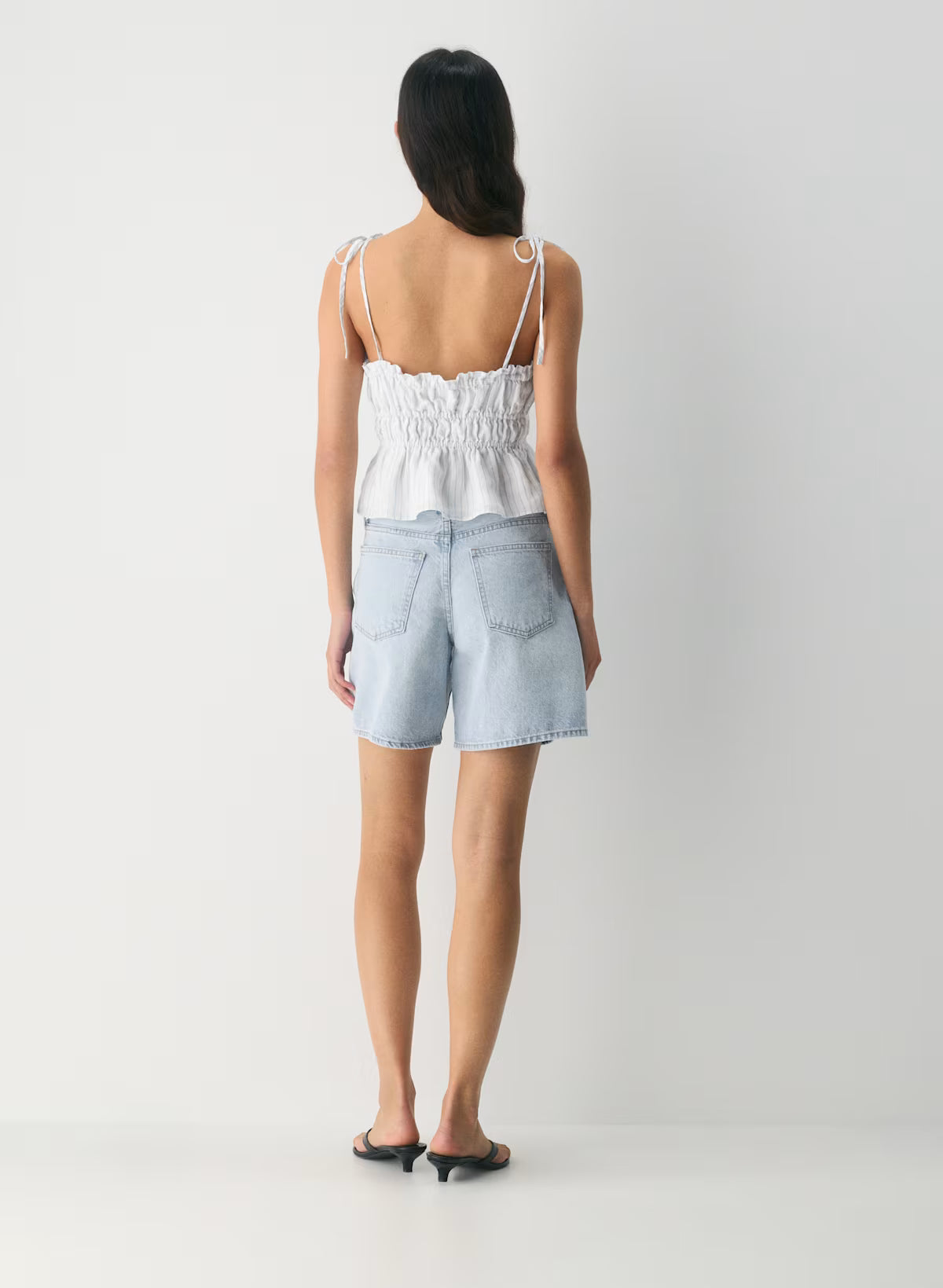 Striped linen slim-fit camisole with peplum hem