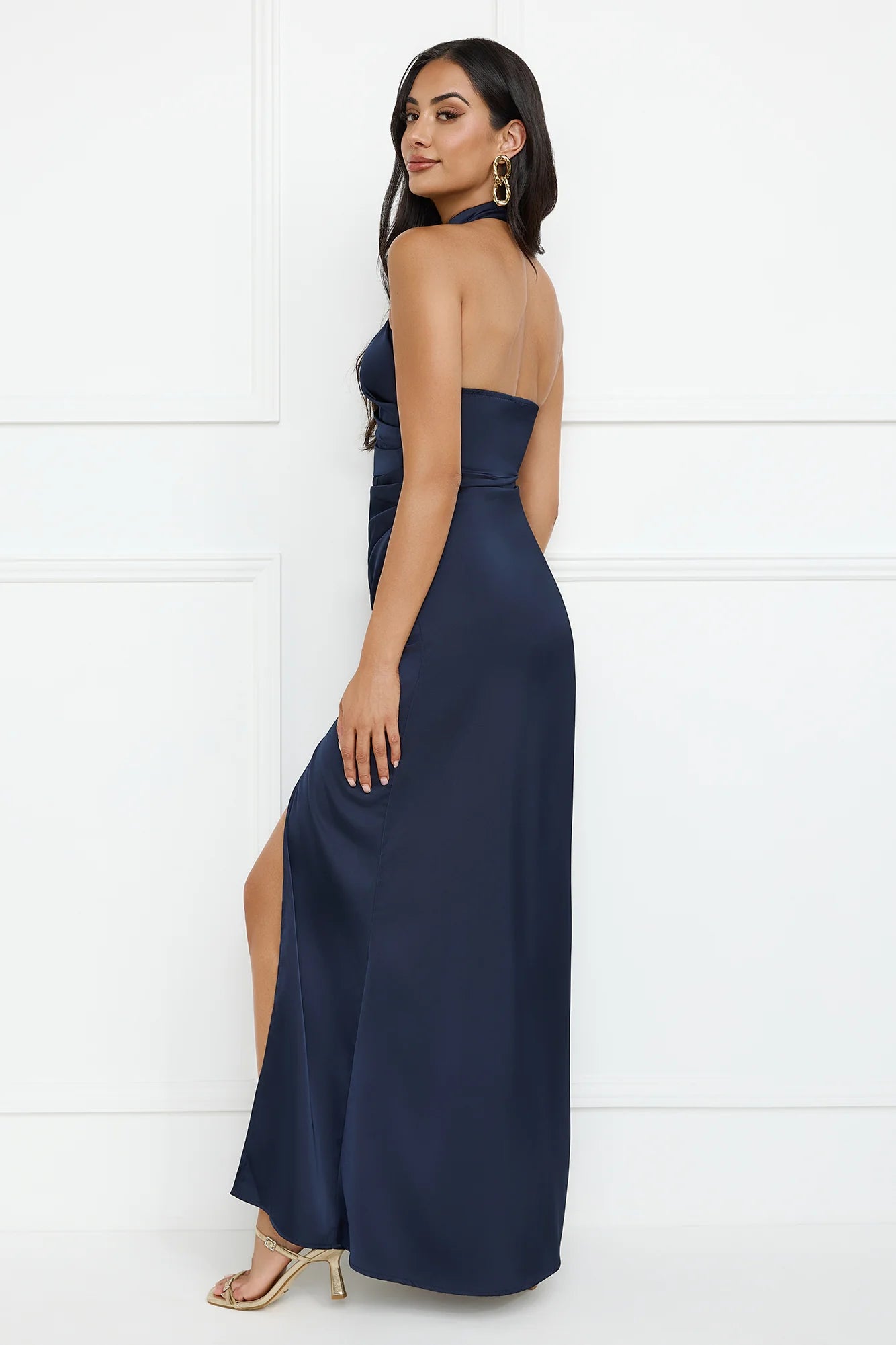 Sonnet Satin Halter Maxi Dress Navy