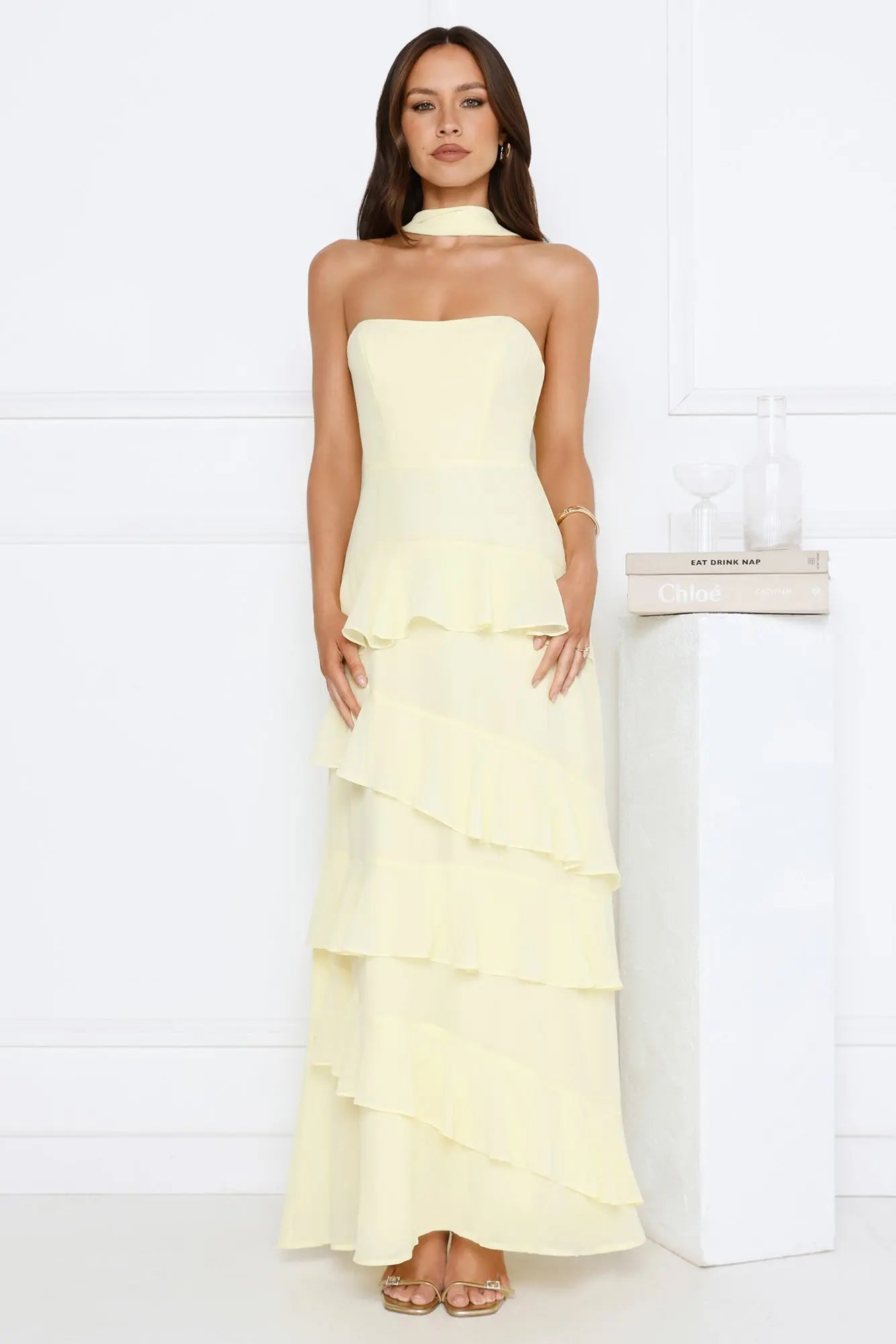 Sunset Reverie Strapless Maxi Dress Yellow