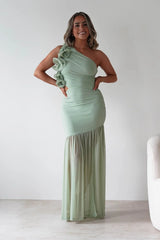 Stephanie Mesh Ruffle Maxi Dress | Sage