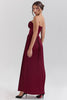 berry pleated satin maxi dress