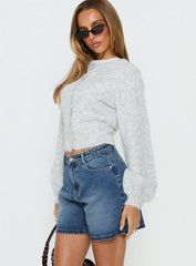Torri Longline Denim Shorts Mid Blue Wash