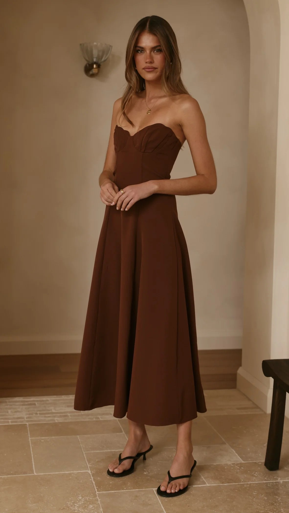 Janessa Strapless Midi Dress - Chocolate
