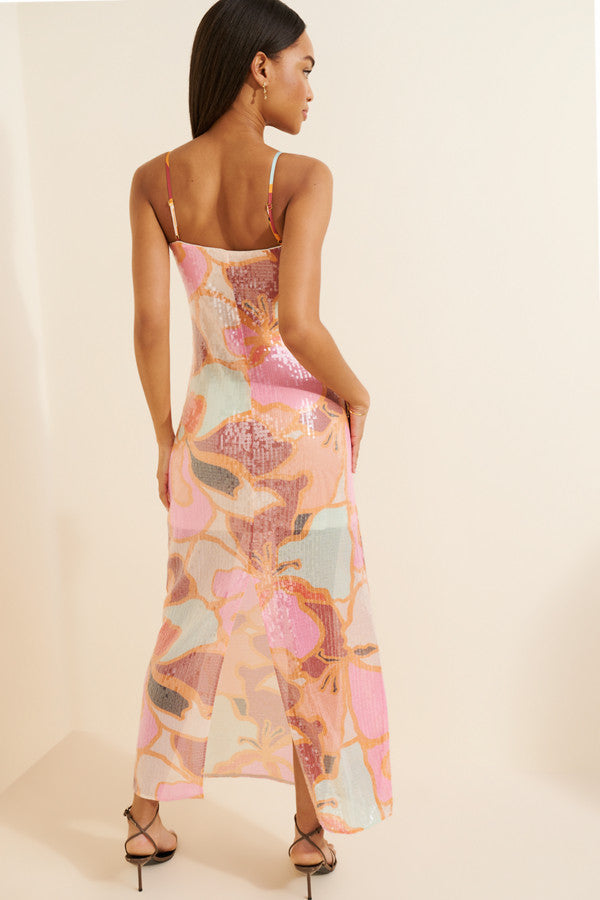 Colorblock Floral Sequin Dress