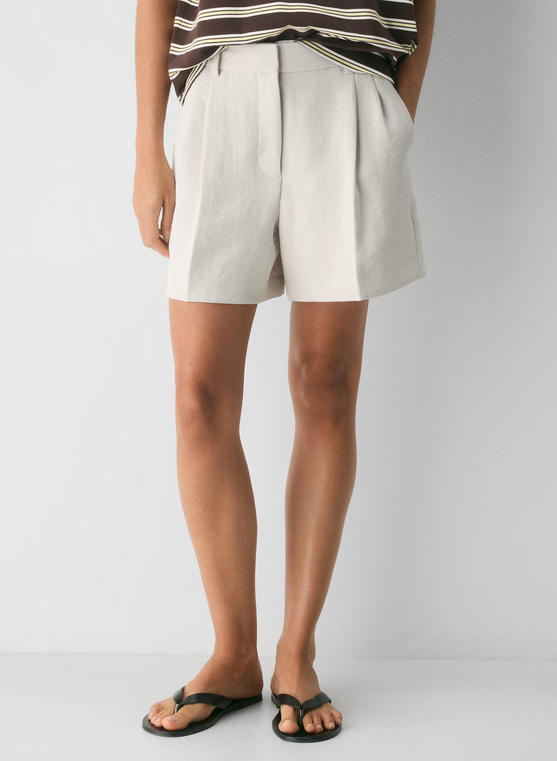 High-rise, mid-thigh Japanese crepe shorts