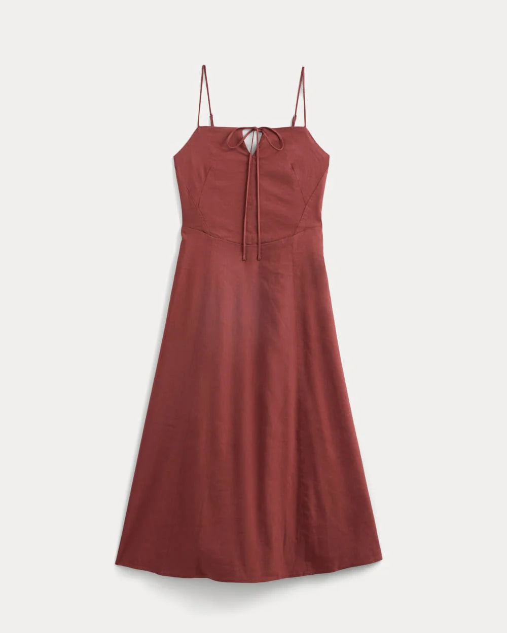 Tie-Neck Dress in Stretch Linen | Henna Red