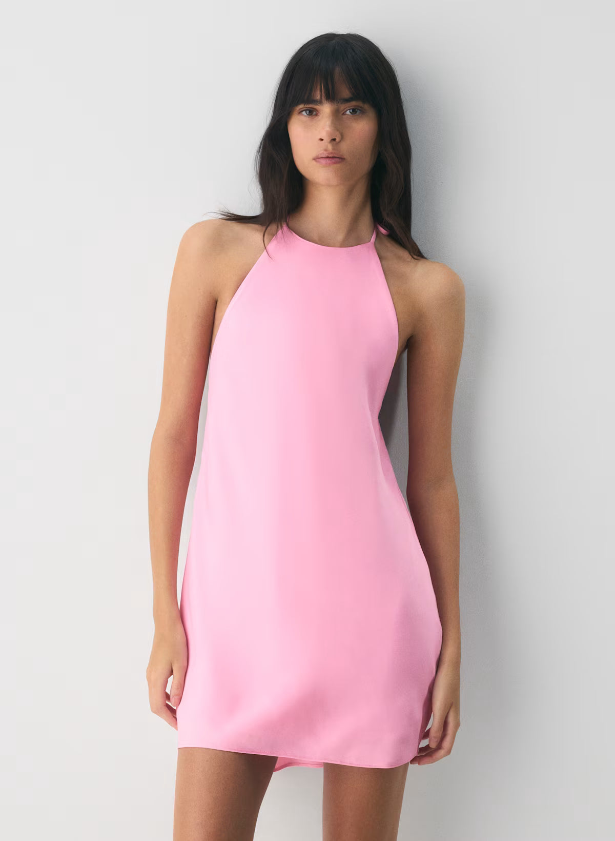 Double satin halterneck mini dress