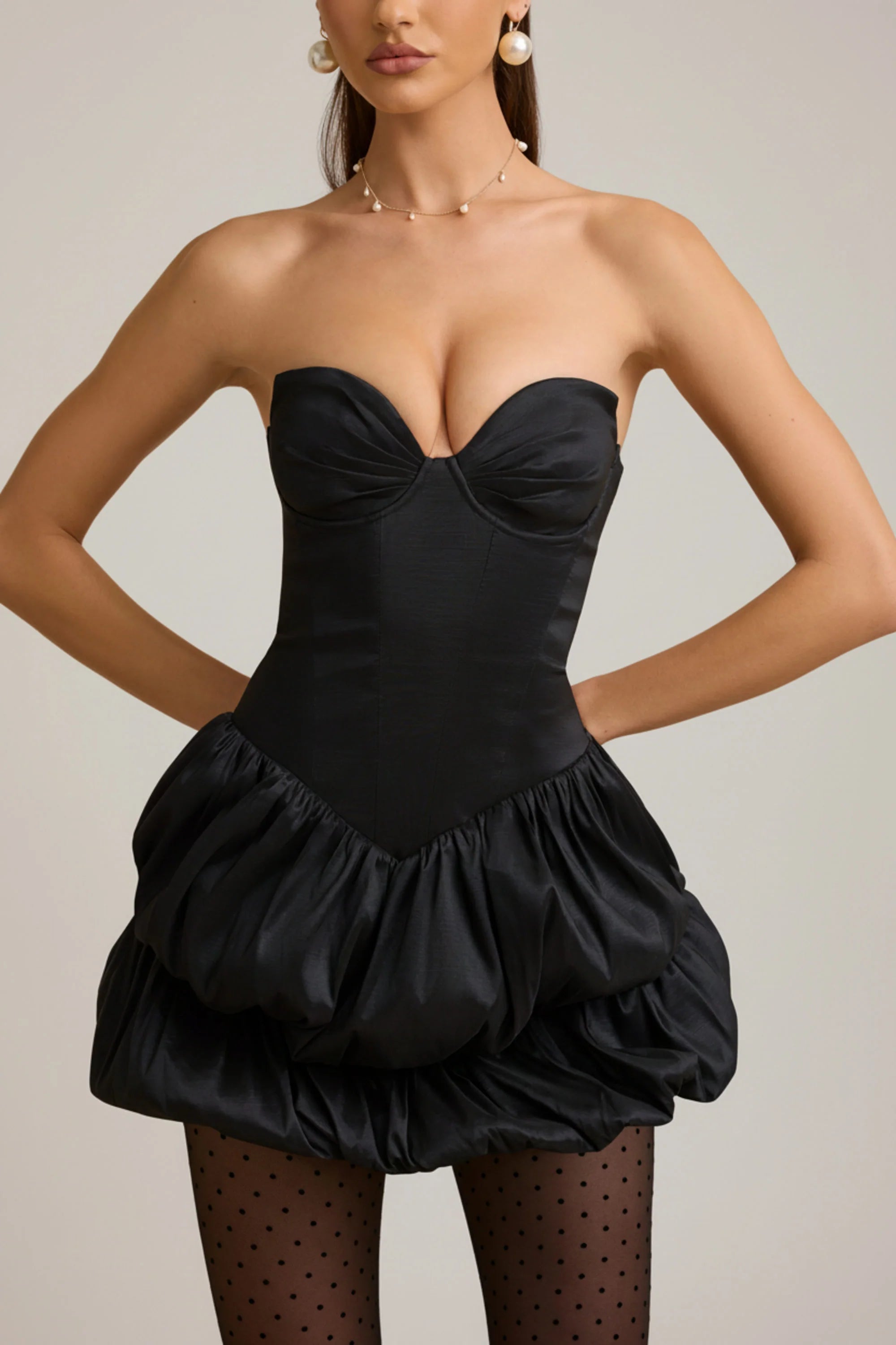 Layered Bubble Hem Corset Mini Dress in Black