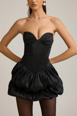 Layered Bubble Hem Corset Mini Dress in Black