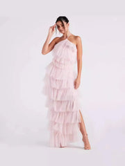 Formal Tulle Long Dress - Pink