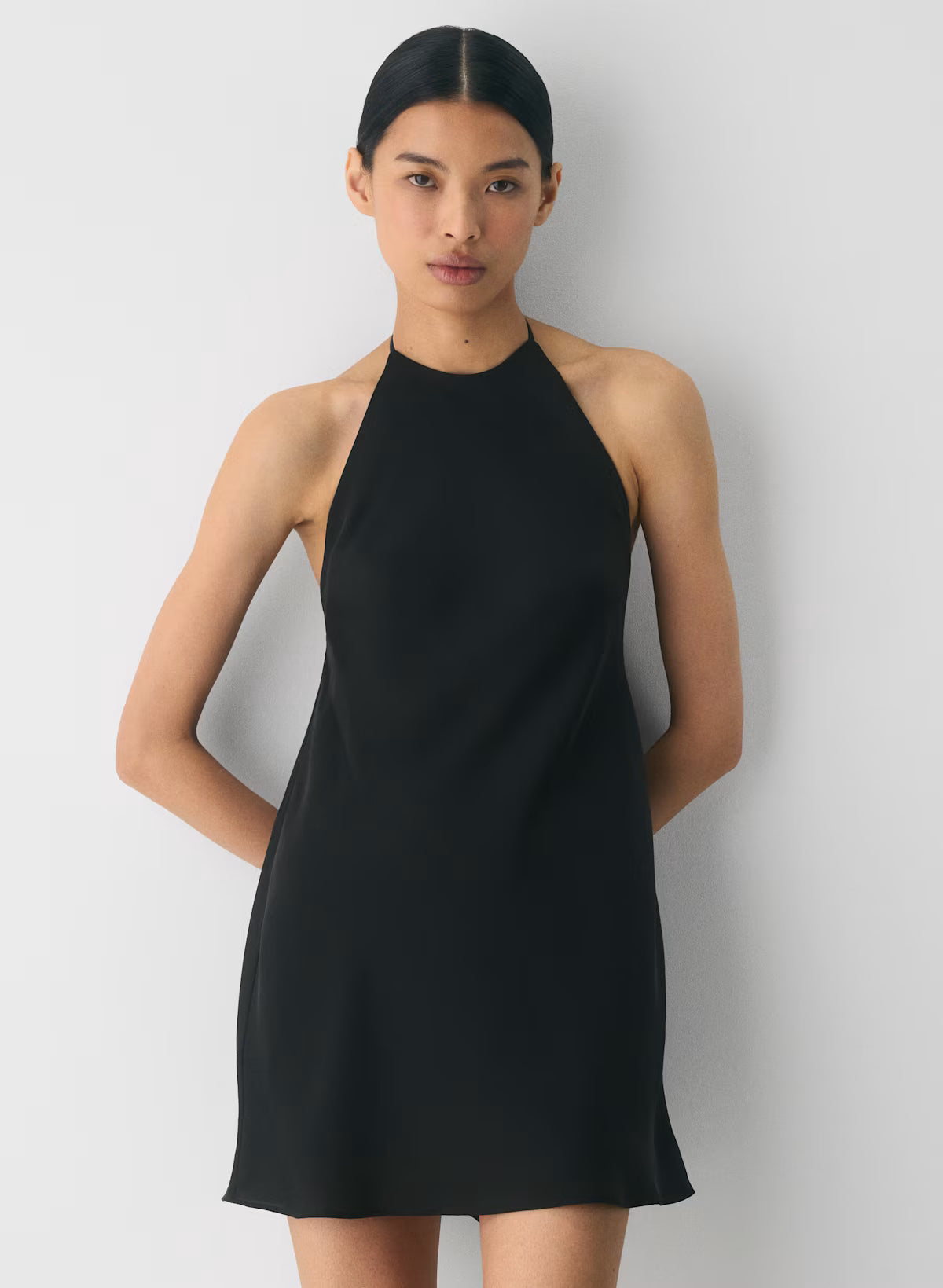 Double satin halterneck mini dress