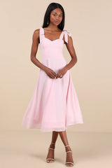 Sophisticated Charisma Light Pink Tie-Strap A-Line Midi Dress