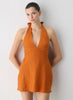 Nightscape Linen Halter Micro Dress-mesa orange