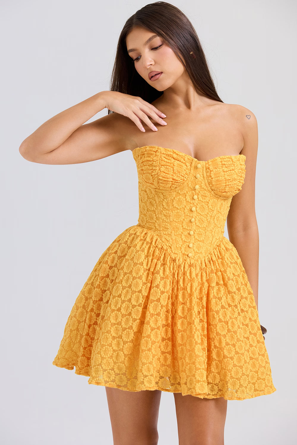 apricot lace corset mini dress