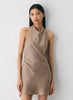 Double satin bias-cut mini halter dress