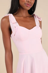 Sophisticated Charisma Light Pink Tie-Strap A-Line Midi Dress