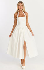 Halter Tie Neck Corset Panel Dress in Off White