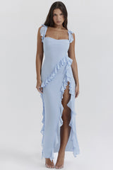 cherry ruffle maxi dress-blue