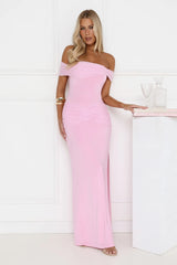 Lookbook Worthy Off Shoulder Maxi Dress Pink