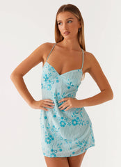 Vietta Sequin Cami Micro Mini Dress - Blue