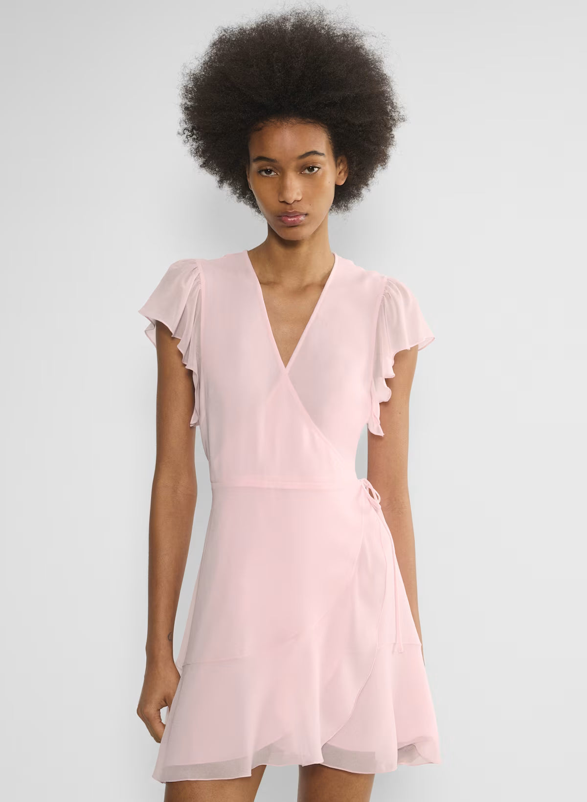 Chiffon ruffle wrap dress