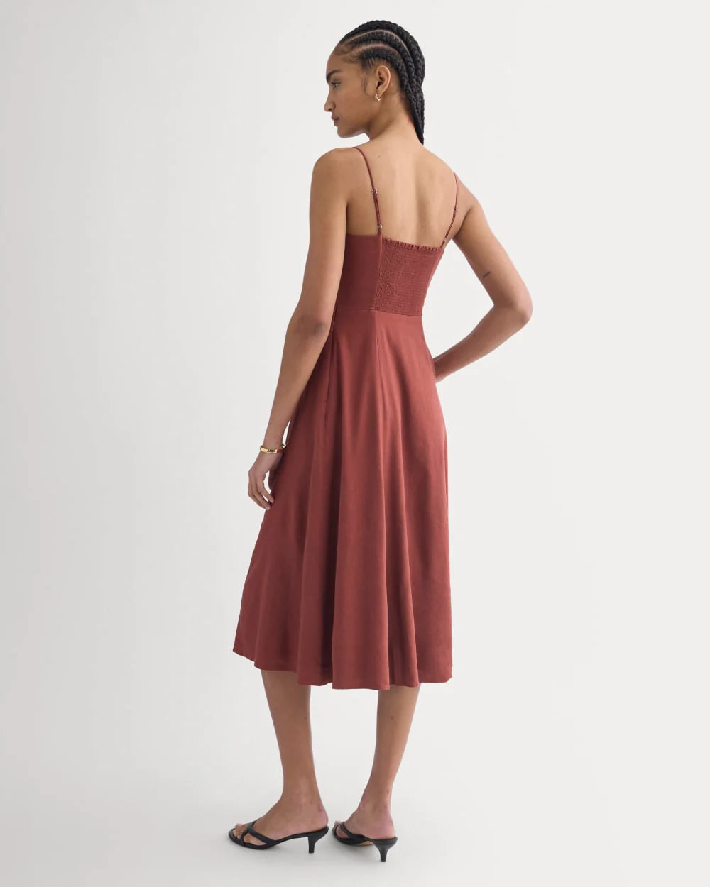 Tie-Neck Dress in Stretch Linen | Henna Red