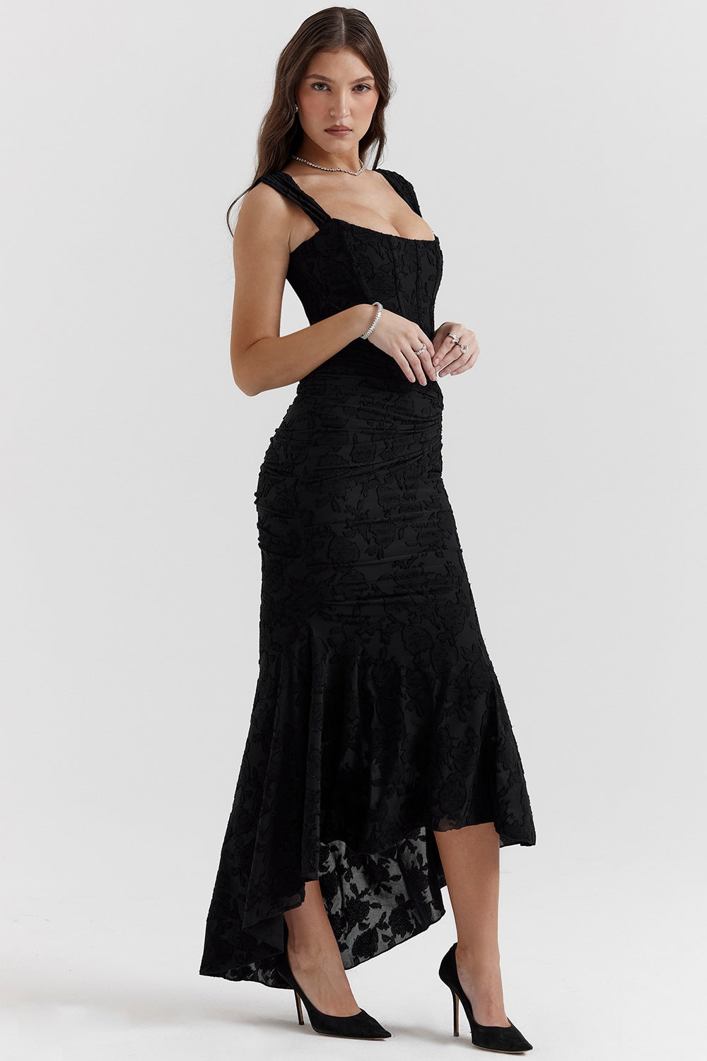 rose black floral maxi dress