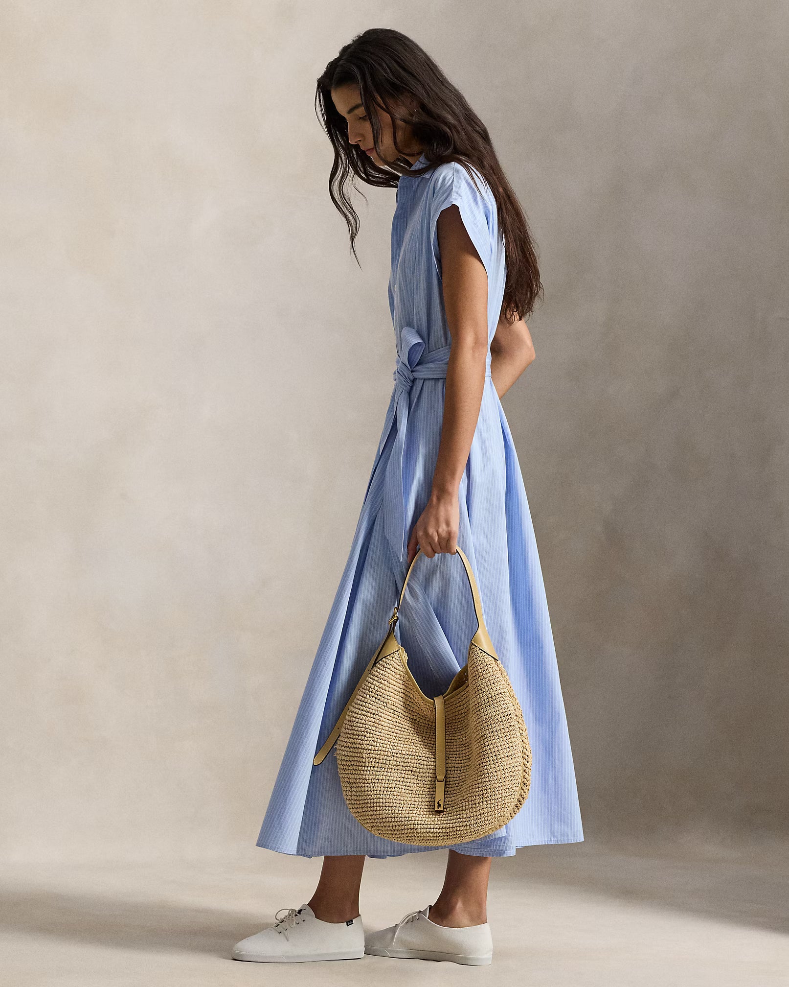 Striped Belted Cotton Shirtdress