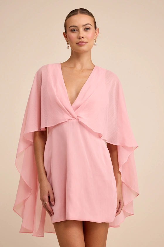 Jolia Light Pink Cape V-Neck Mini Dress