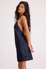 Dema Dark Wash Denim Backless Mini Dress