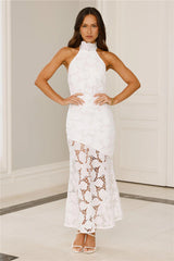 Soft Opulence Embroidered Halter Maxi Dress White